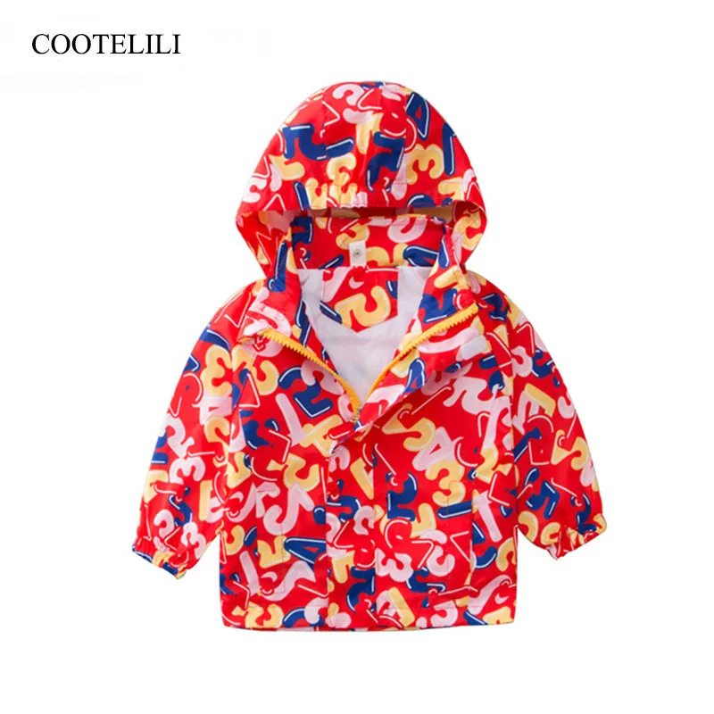 COOTELILI Casual  Kids Clothes Boys Jackets Children Hooded Zipper Windbreaker Baby Fashion Print Coat Infant Waterproof Hoodies