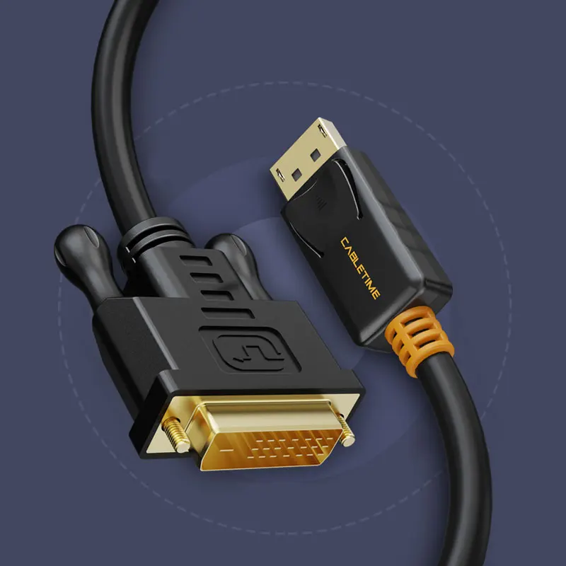 CABLETIME Port wyświetlacza do DVI M/M czarny DisplayPort DP do DVI Adapter połączenia z 1080P 3D dla projektor do komputera HDTV C074