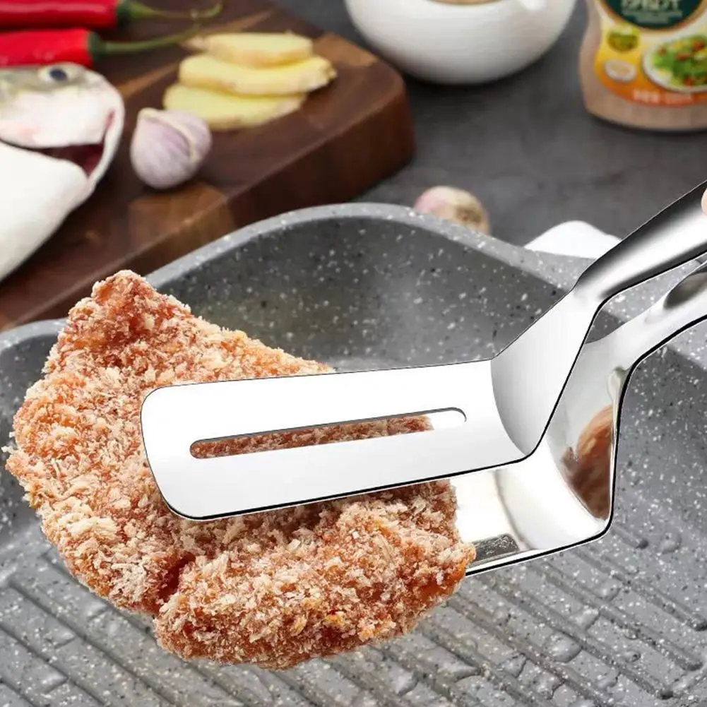 Steel Frying Shovel Food Tongs Pizza Pancakes Barbecue Tong Shovel Food Turning Spatula Steak Clamp Cookware For Home