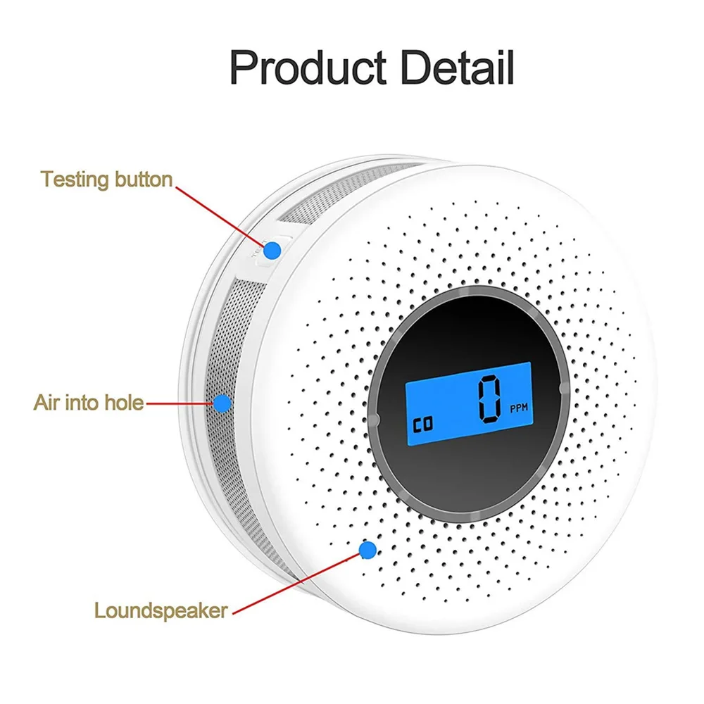 Detector de monóxido de carbono y humo alimentado por batería, combinación de alarma de CO para fumar, pantalla Digital LED, alerta de voz, Sensor de seguridad para el hogar