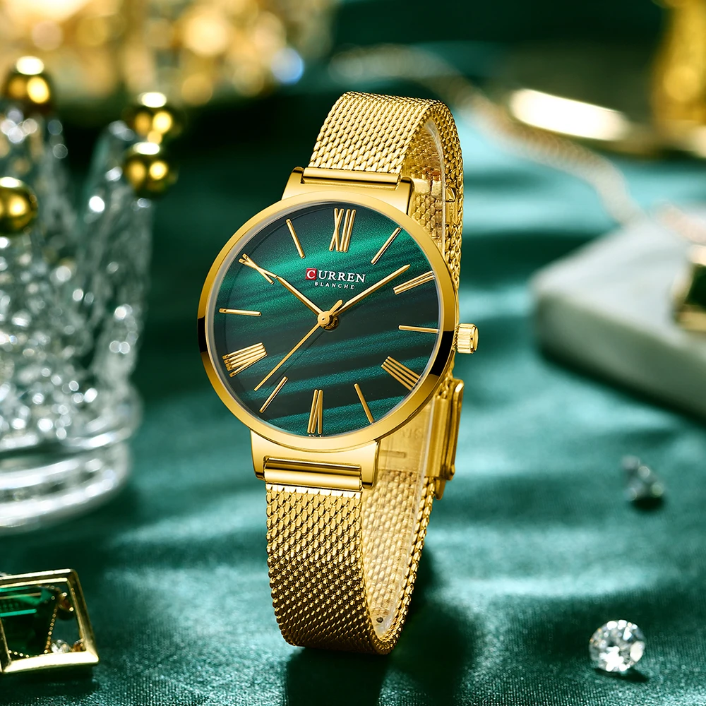 Ashion – montre-bracelet de luxe pour femmes, en alachite, en cuir, serrure emale