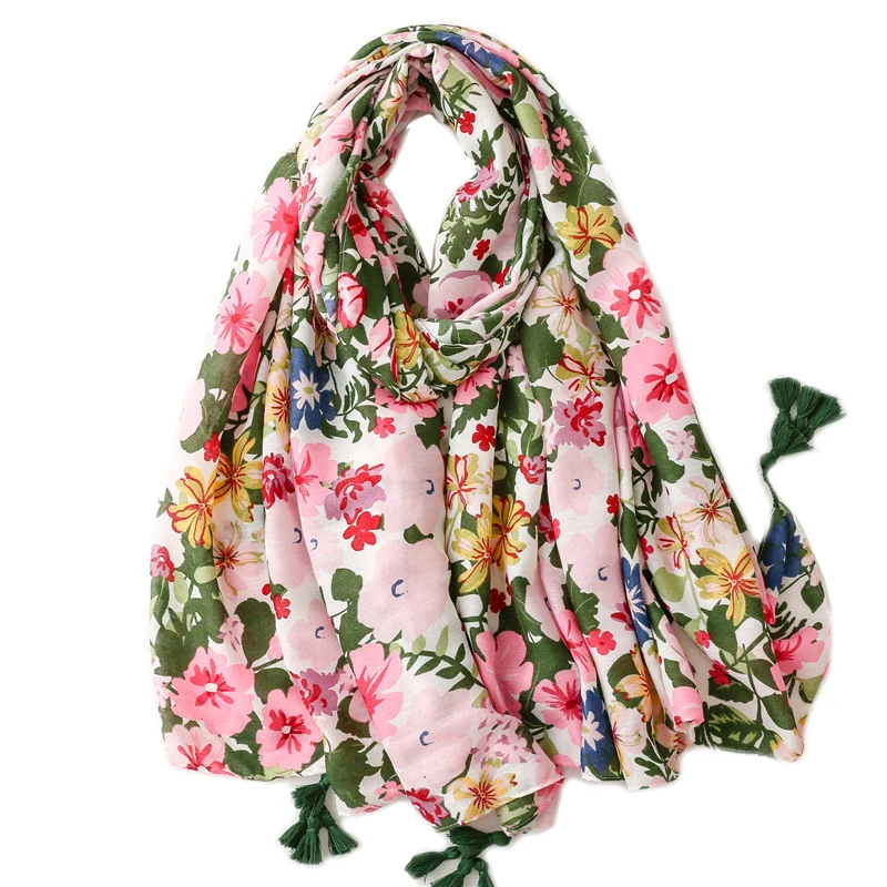

2021 New Ombre Flower Print Tassel Scarf Shawls Long Floral Blossom Wrap Scarves Free Shipping