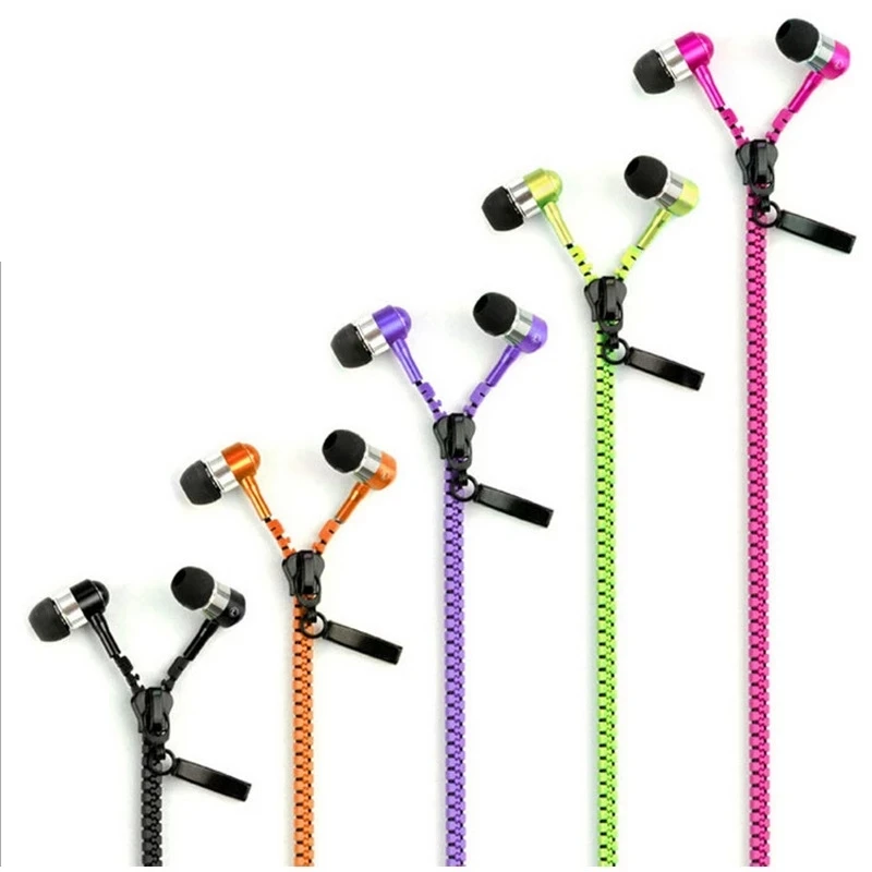 Portable Zipper Earphone 3.5mm Aux Audio Jack In Ear Earphones Ear Phones With Mic Handfree MP3 Headset For Mobile Phone PC
