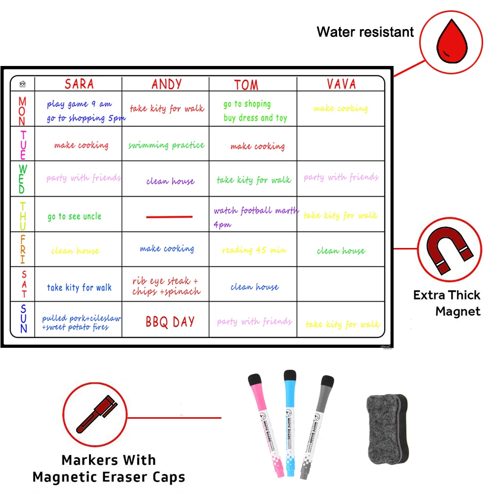 Tableau Blanc Magnétique Effaçable à Sec, Autocollants de Réfrigérateur avec 3 Stylos