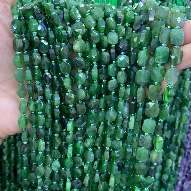 

Natural Canada Jades Beads 15'' Green Faceted Coin Oval Square Stone DIY Loose Beads For Jewelry Making Women Necklace Bracelet