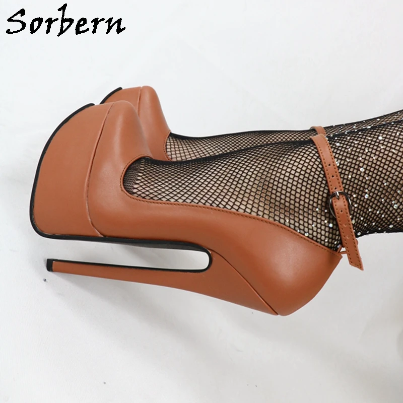 

Sorbern Matt Black Women Pump Shoes 20Cm High Heel Platform High Arch Ankle Strap Unisex Style Transgirls Sissy Boy Footwear