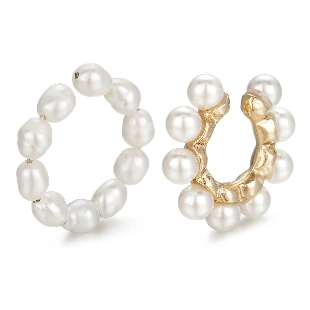 Boho Trendy Pearls Ear Cuff Earring For Women Girls Fashion Rainbow Cubic Zirconia Stones Small Clip Earring Bohemia Ear Jewelry