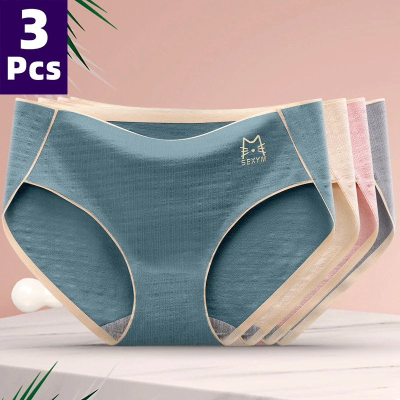 3 Pcs/lot Women\'s Sexy Underpants Soft Cotton Panties Girls Solid Color Briefs Striped Panty Sexy Lingerie Female Underwear