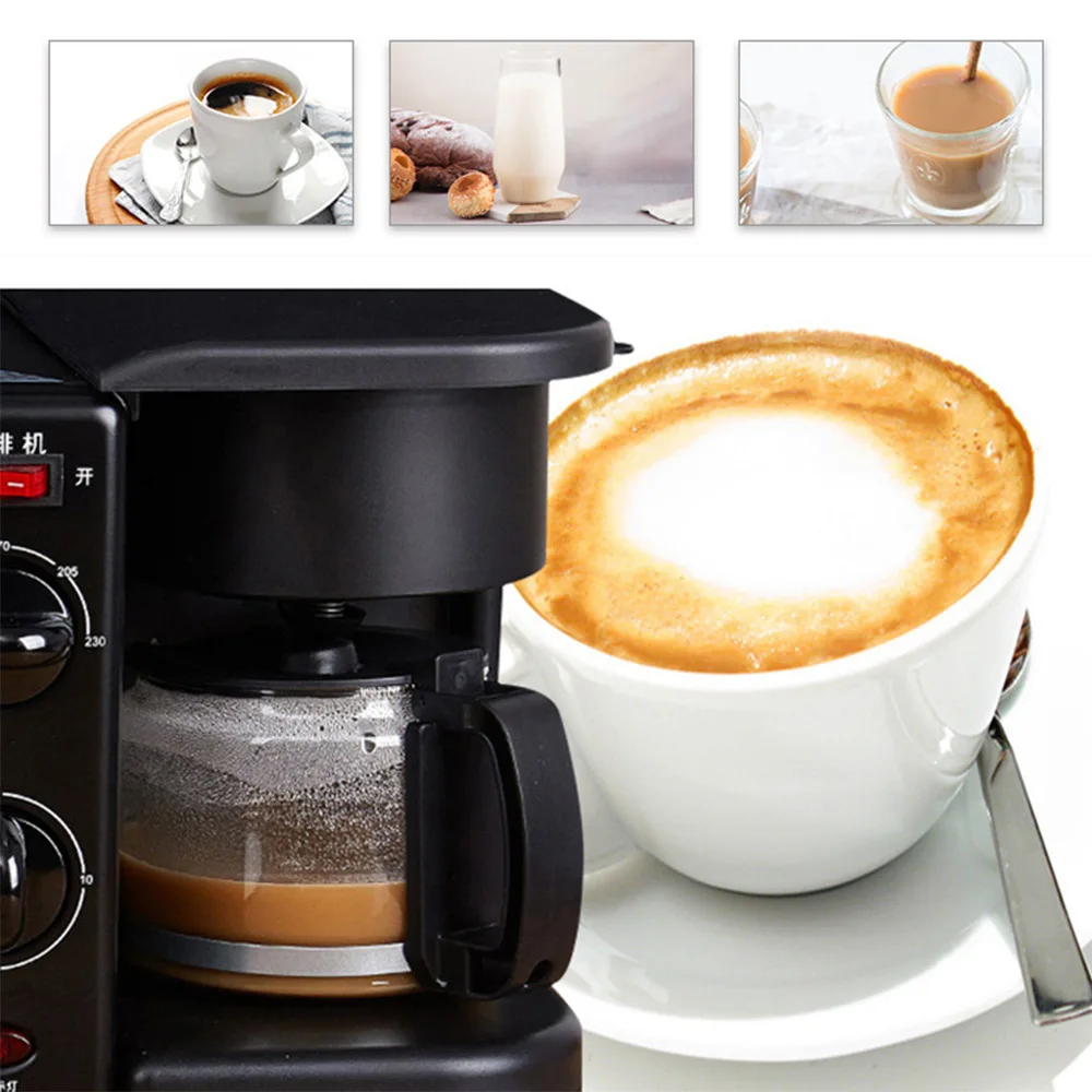 Household Toaster 3 In 1 Breakfast Machine Multifunctional Drip Coffee Maker Household Electric Bread Pizza Frying Pan