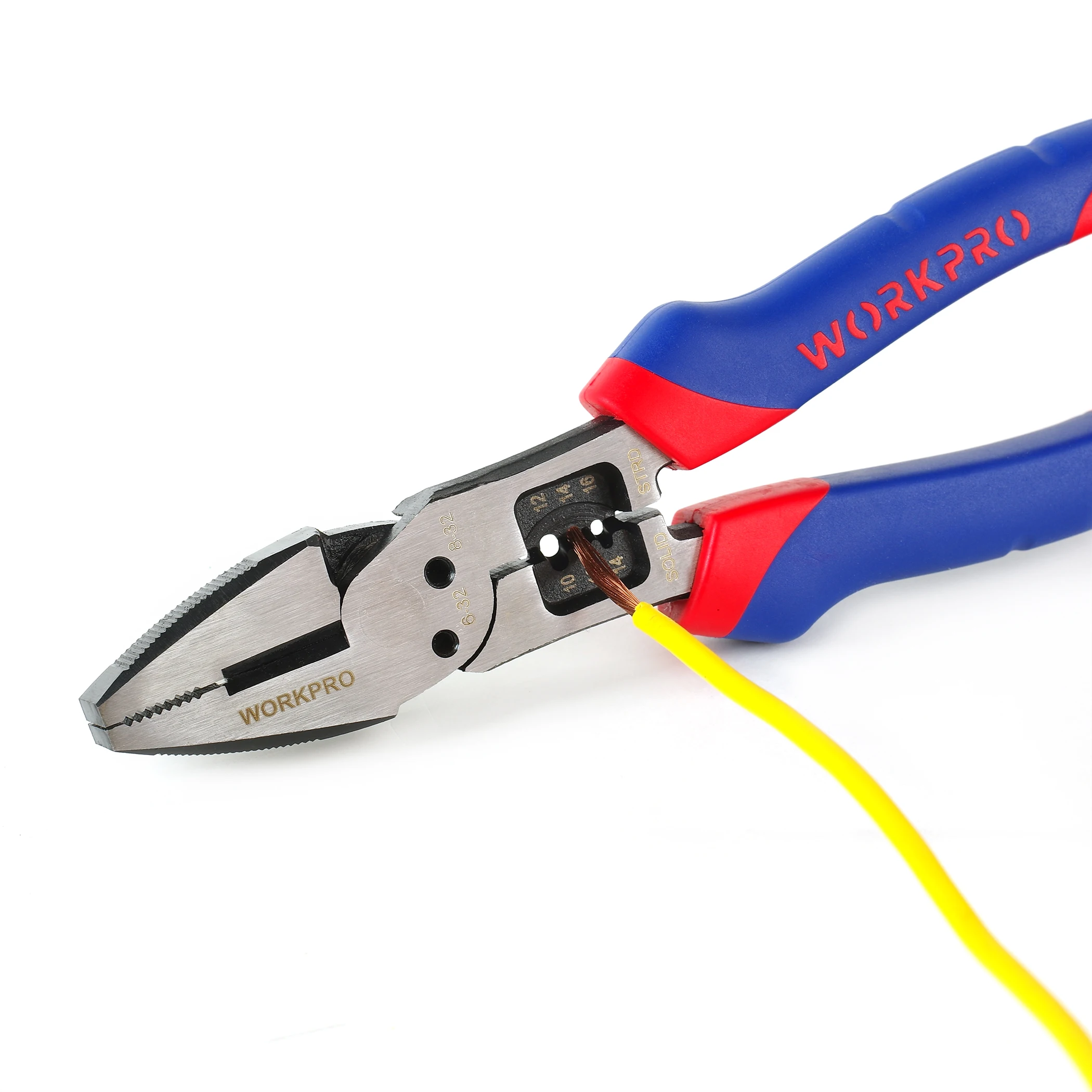 WORKPRO-Alicates eléctricos de punta plana, alicates múltiples con mango de pistola Offset, alicates de combinación, herramienta para cortar cables, 8 ''/205mm