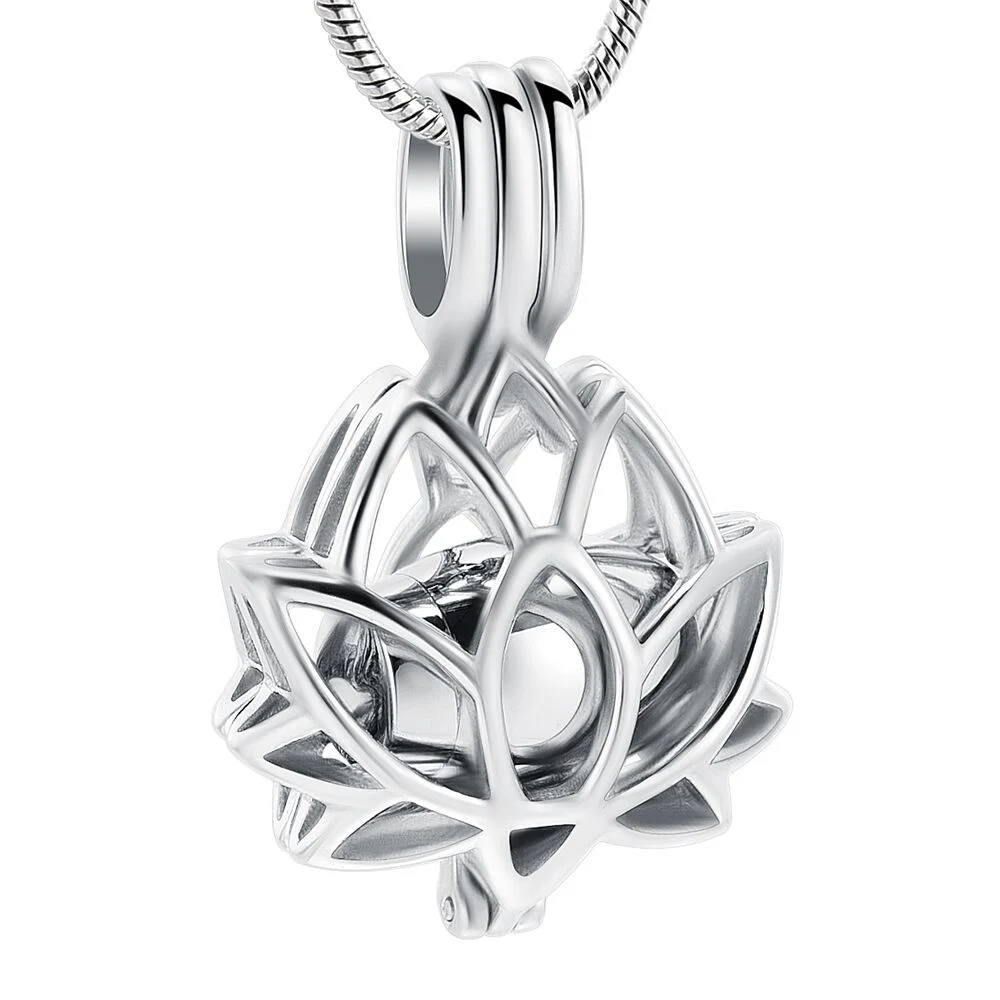 Cremation Jewelry Ashes Urn Pendant Necklace with Hollow Urn Cremation Jewelry for Ashes Lotus Flower Shape Keepsake