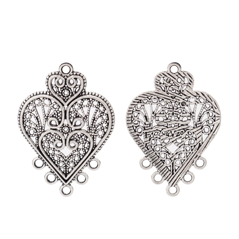 ZXZ 10pcs Tibetan Silver/Gold Tone Filigree Heart Earring Chandelier Connector Charms Pendants Jewelry Findings