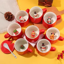 Cute cartoon Santa Claus Ceramic Water Cup Snowman Elk Coffee Cup Milk Cup American Couple Gift Cup