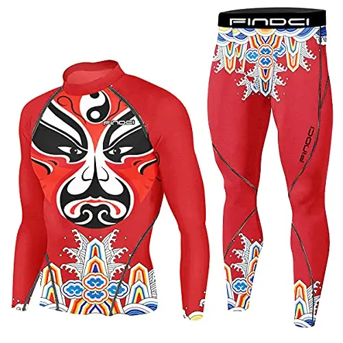 Findci Mens Sports Compression Baselayer Set Digital Printing Camouflage Long Sleeves Workout Trousers Training Tracksuits
