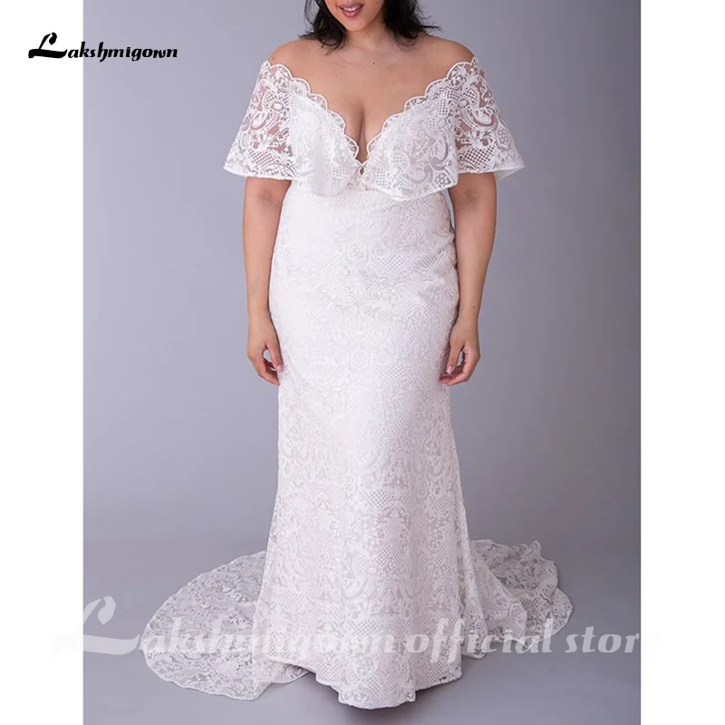 Plus Kích Thước Áo Cưới Nàng Tiên Cá Áo Cưới Lệch Vai Ren Vintage Cô Dâu Đầm Đầm Vestido De Noiva Áo Dây De Mariee