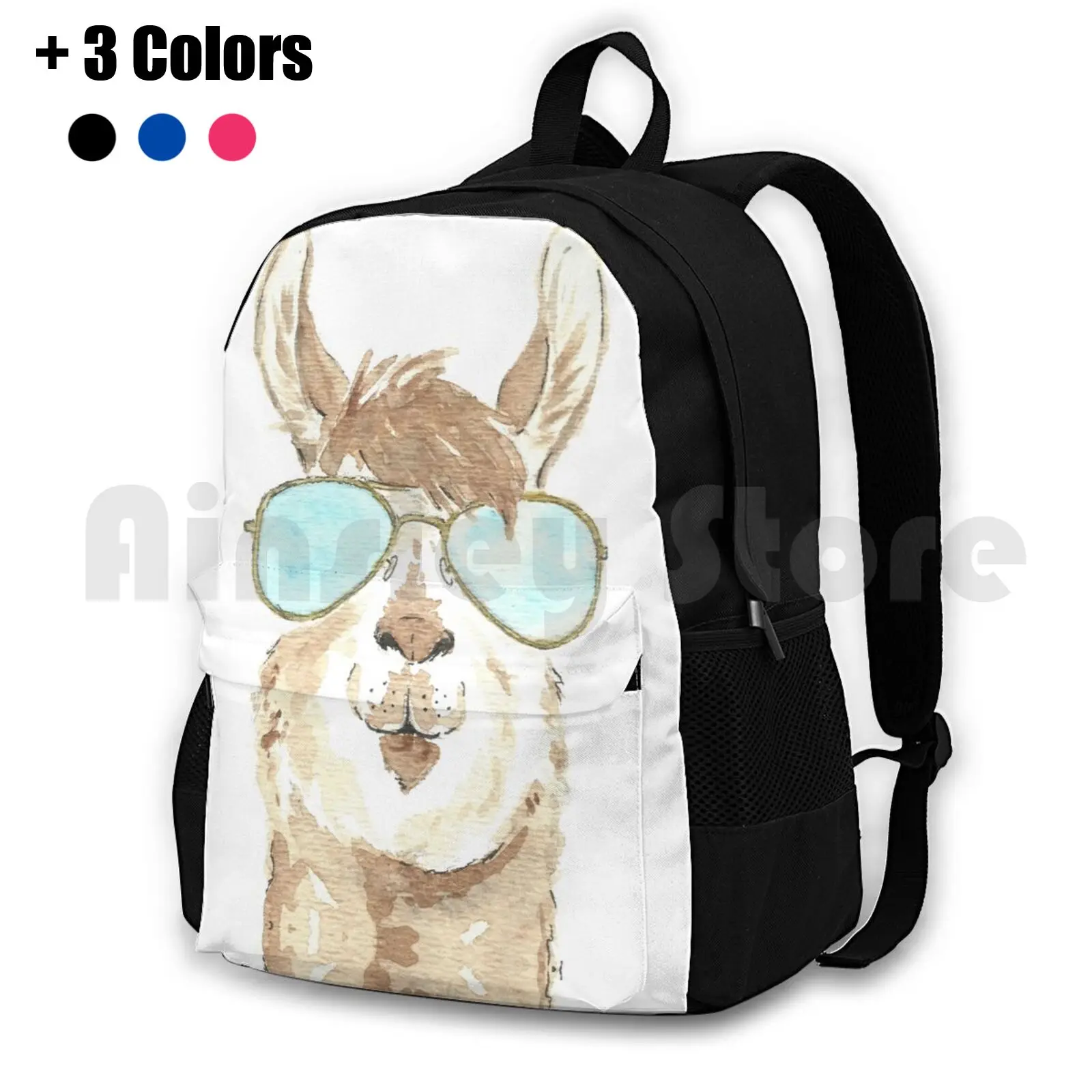 Llama Aviator Watercolor Outdoor Hiking Backpack Riding Climbing Sports Bag Llama Llama Funny Llama Art Funny Animal Art