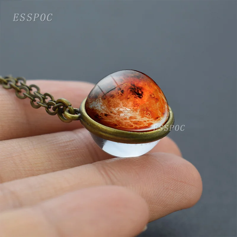 Eight Planets Necklace Mercury Venus Earth Mars Jupiter Saturn Uranus Neptune Double Sided Glass Ball Pendant For Women Jewelry