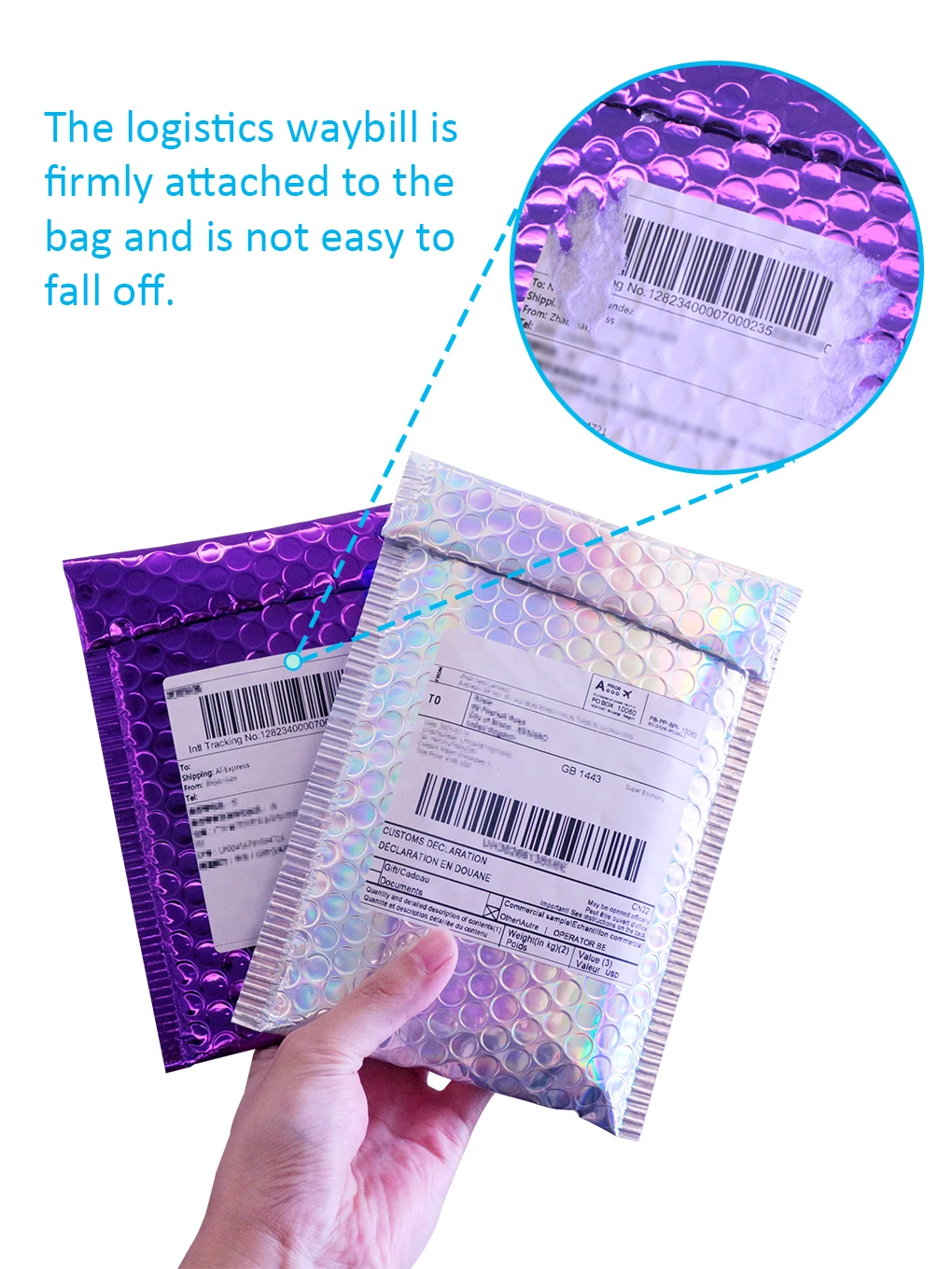 50PCS Purple Aluminized Film Bubble Mailer borse di spedizione impermeabili Mailer Self Seal Mail Packaging buste imbottite antiurto