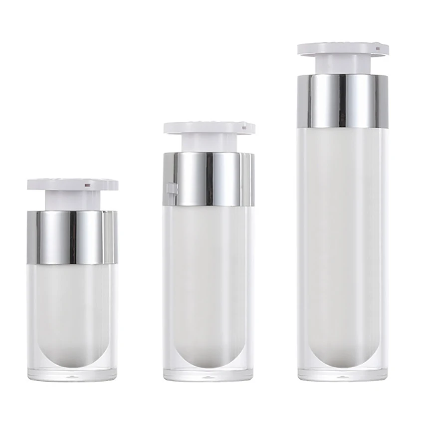 Botellas rellenables vacías redondas acrílicas blancas de 15ml/30ml/50ml bomba de crema cosmética botella de embalaje portátil botellas de vacío
