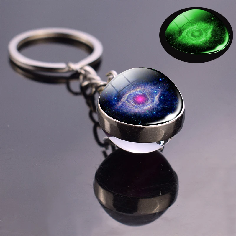 Milky Way Galaxy Key Chain Glow In The Dark Planet Keyring Universe Nebula Luminous Glass Ball Keychain Holder Astronomy Gifts