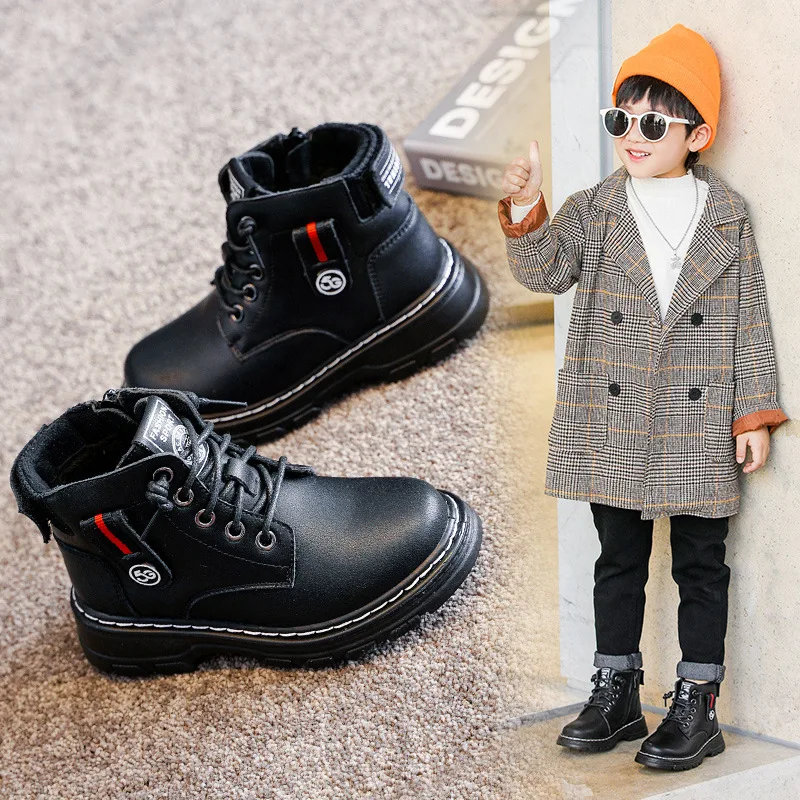 Autumn Winter Kids Boots For Boys Boots 2021 New Children Sneakers Plush Warm Kids Snow Boot Genuine Leather School Shoes