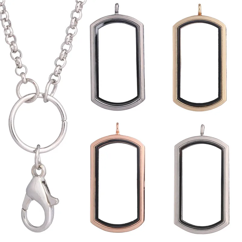 

10pcs/Lot Alloy Dog Tag Rectangle Plain Glass Floating Living Memory Locket Pendant Necklaces For Women Gift Jewelry Accessories