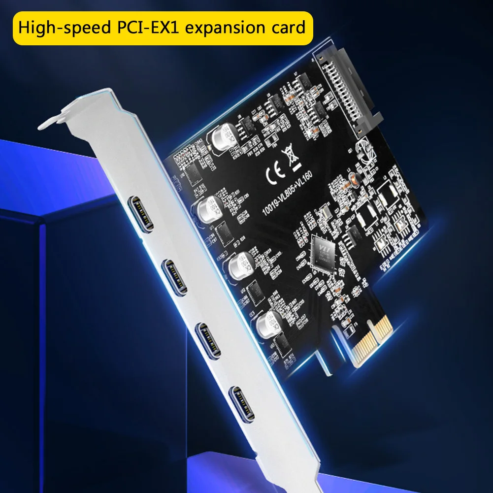 7 Port PCIE to Type-C USB 3.1 Expansion Card with PCI Express X4/X8/X16 15pin SATA Connector Adapter Docking Station Riser Cards