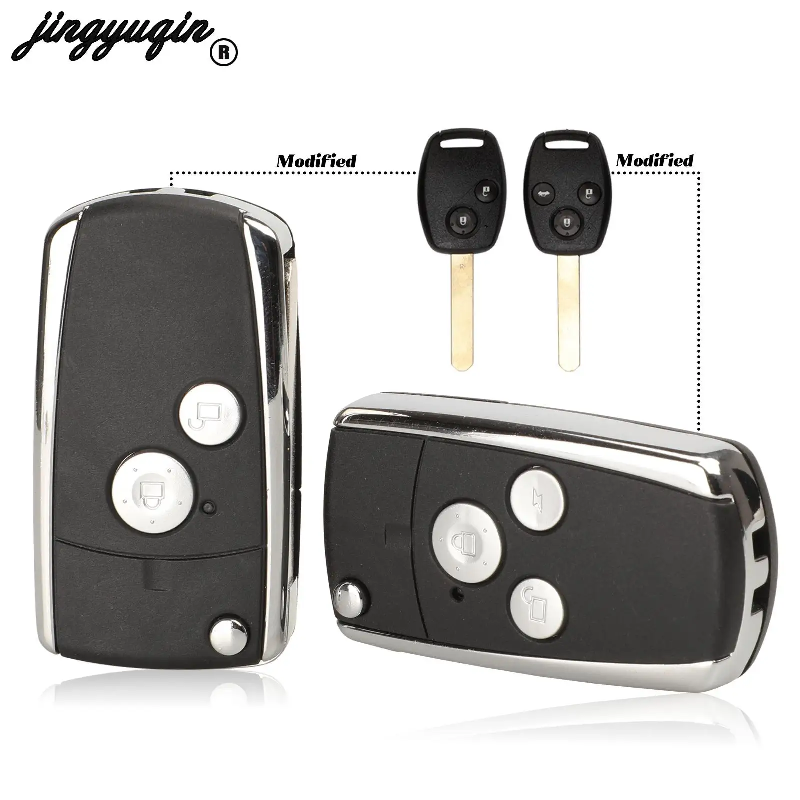Jingyuqin Update 2/3 Buttons For HONDA Accord Civic CRV Pilot Fit CRV ODYSSEY Car Styling Car Remote Flip Key Shell Fob