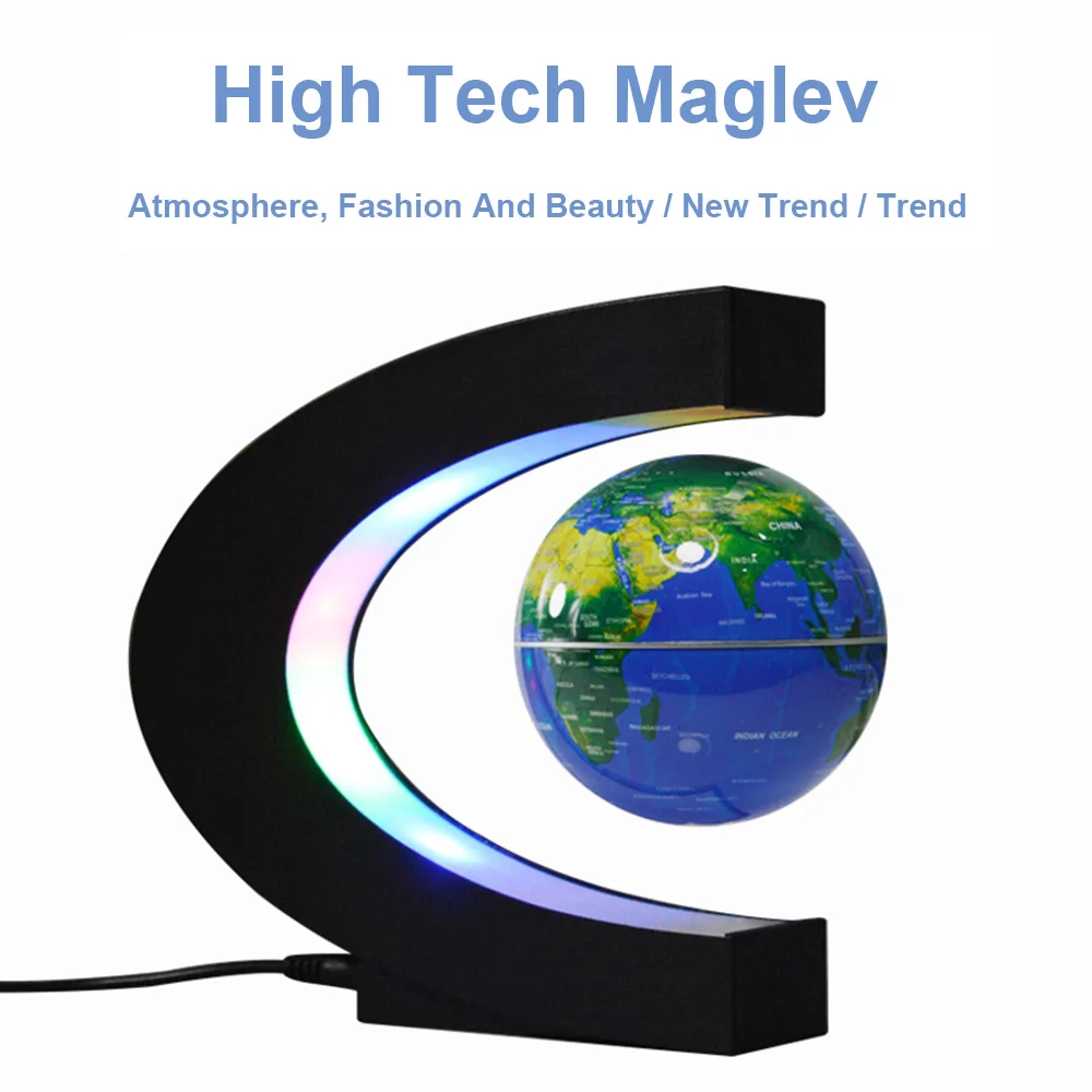 Magnetic Levitation Globe 3-Inch Home Office Desk Decoration Multi-Color Lamp C-Shaped Base Creative Anti Gravity