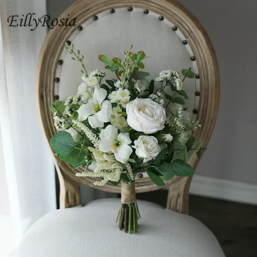 EillyRosia Romantic White Green Bridal Bouquet Wedding Flowers Country Style Destination Outdoor Wedding Wildflowers for Bride