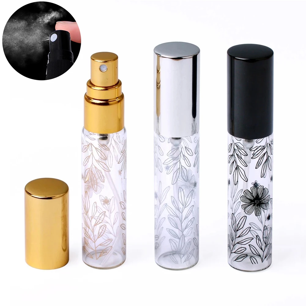 10 Ml Portable Pattern Glass Perfume Bottle With Atomizer Empty Spray Cosmetic Liquid Mini Refillable Bottles Travel Parfum Case