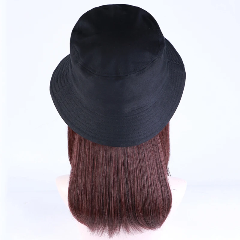 Peluca corta sintética para mujer, sombreros de cubo negros, Color de cabello Natural, traje de invierno, Otoño, sombrero, extensiones de cabello con Clip