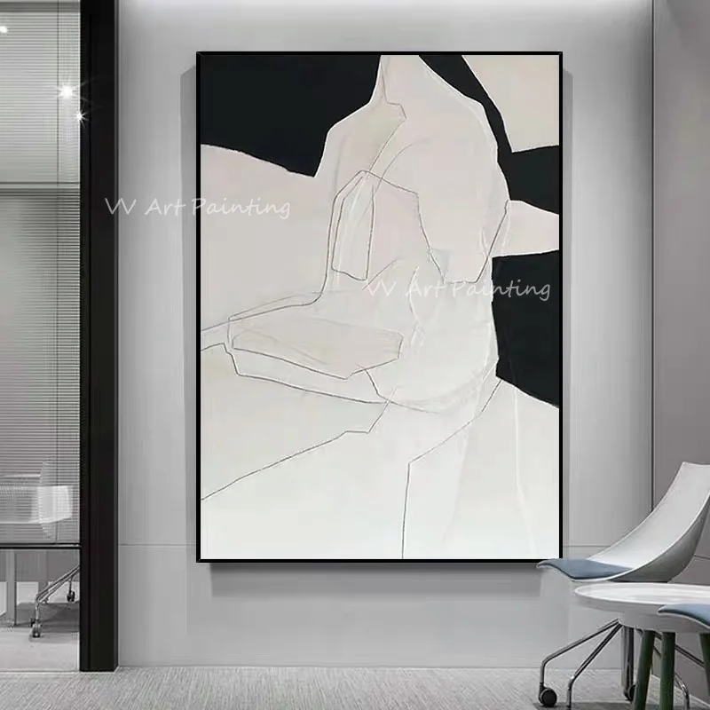 

100% ручная работа абстрактные Большие размеры линия картина черно-белая масло фотография для гостиной домашний коридор Декор