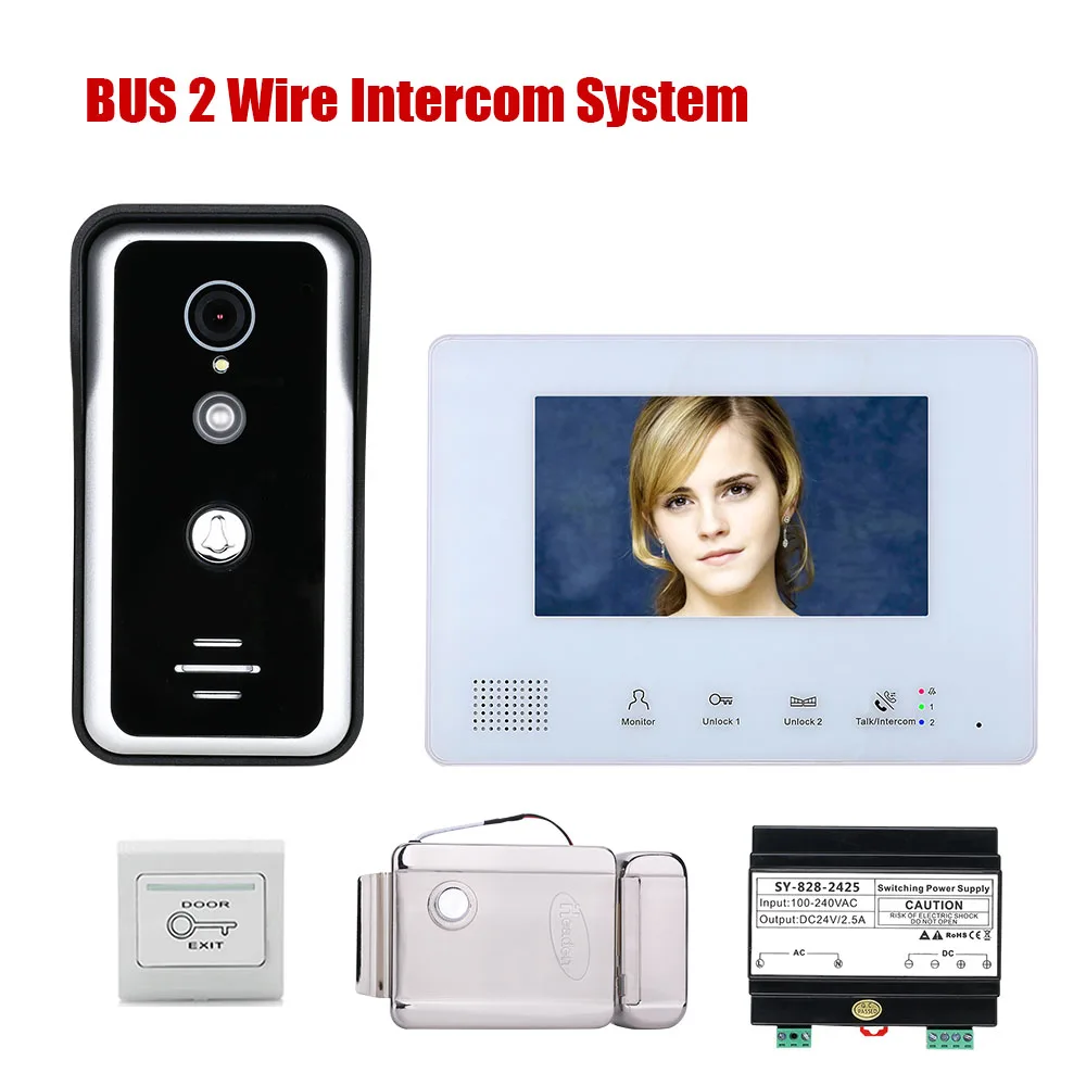 

7 Inch BUS 2 Wire Video Door Phone Intercom systems Electronic Door Lock for home 1-doorbell camera 1/2-monitor Night Vision