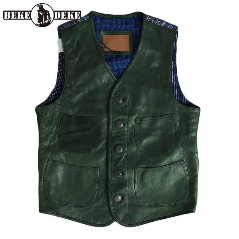 

Vintage Single Breasted V-Neck Mens Vest Jacket Korean Style Spliced Pockets Fashion Slim Male Business Casual Vest New