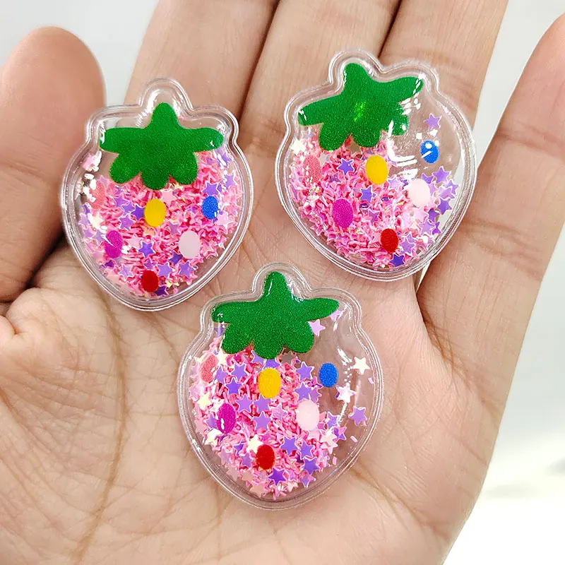 30pcs/lot  fruit Transparent Bling bling Flowing Patches Appliques for DIY Children Clip Accessories