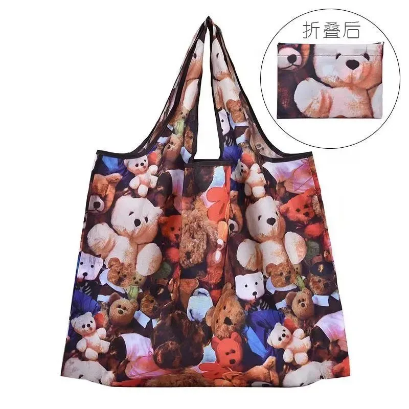 Portable Reusable Shopping Bag-Handbag 50 Pounds Oversized Tote Bag Machine Washable Shoulder Bag Fashion Pocket Eco Bag