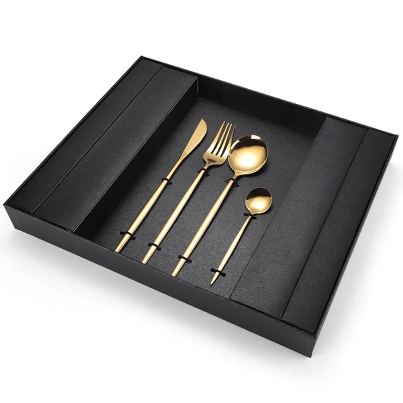 Gift Box Cutlery Tableware Knife Fork and Spoon Golden Cutlery 16 Pieces Covered Golden Stainless Steel Couverts De Table