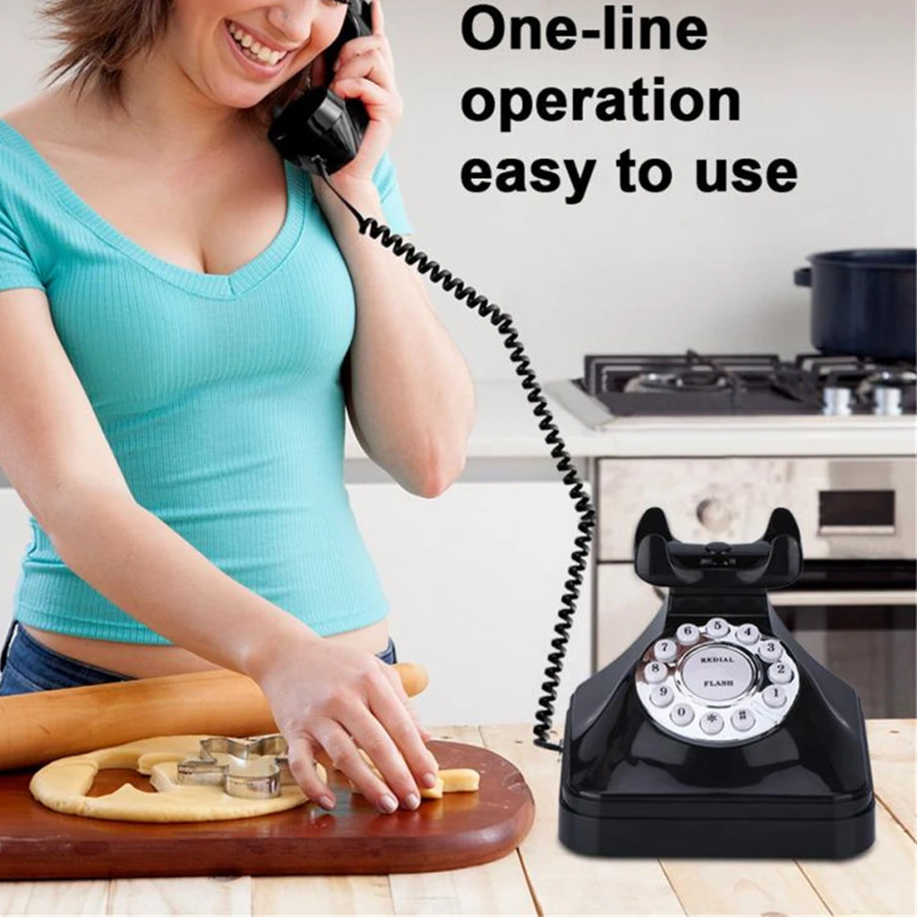 Vintage Retro Landline Phone for Home Office Old Fashioned Corded Telephone with Classic Bell Push Button Technology - Black