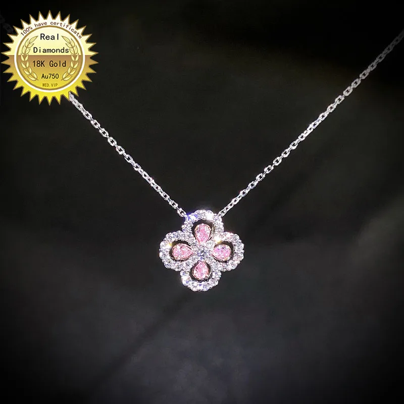 18K gold necklace natural pink diamond necklace