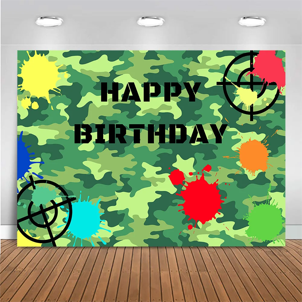 Mocsicka Camouflage Birthday Backdrop for Photography Shooting Target Boy Birthday Background Decor Banner Photo Shoot Backdrops