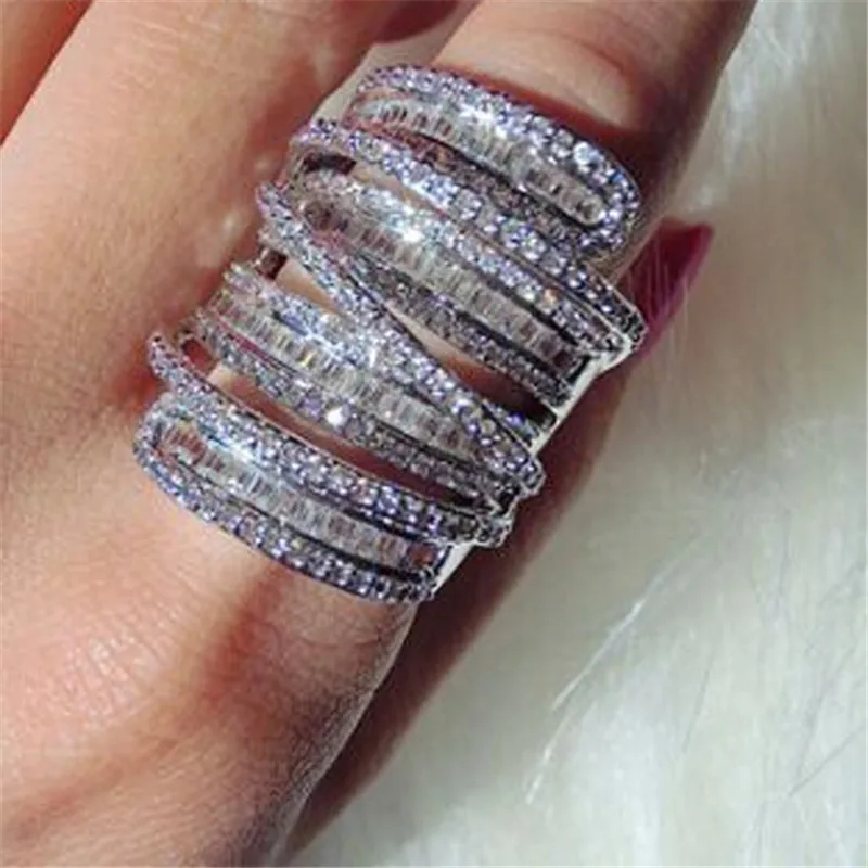 

Luxury shine S925 Sterling silver Cocktail Rings finger jewelry Pave set full Square T Simulated Diamond gemstone ring for Women