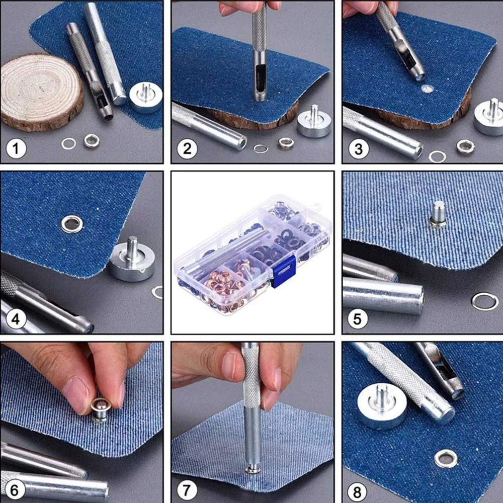 200 set 4 colors Scrapbook Eyelet 6mm Metal Eyelets For DIY Sewing embelishment garment clothes eyelets with Fix Tool