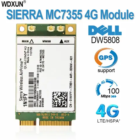 Sierra Wireless Airprime MC7355 Mini PCIe LTE/HSPA + GPS 100Mbps DW5808 1N1FY 4G module 1xRTT EVDO Rev for Dell 1900/2100/850/70