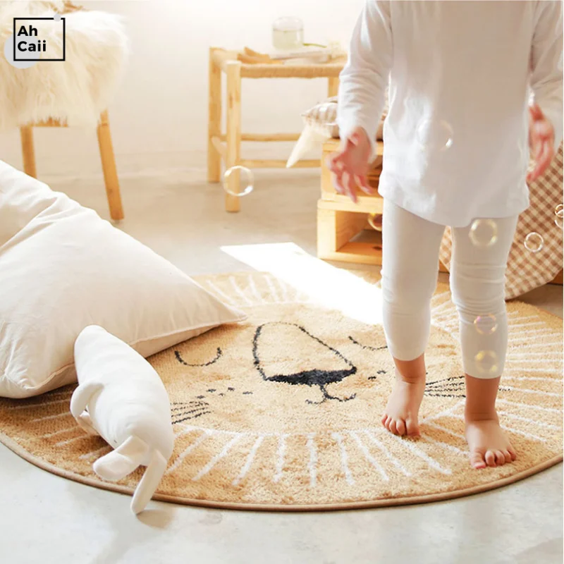 Kids Carpets Living Room Dining Fur Rug Baby Rug Round Carpet In The Bedroom Lion Mat For Children Plush Carpet Baby Carpet