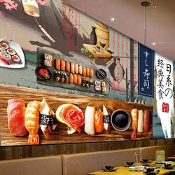 Custom Self-Adhesive Waterproof Mural Wallpaper 3D Japanese Style Sushi Restaurant Background Wall Decor Papel De Parede Sticker