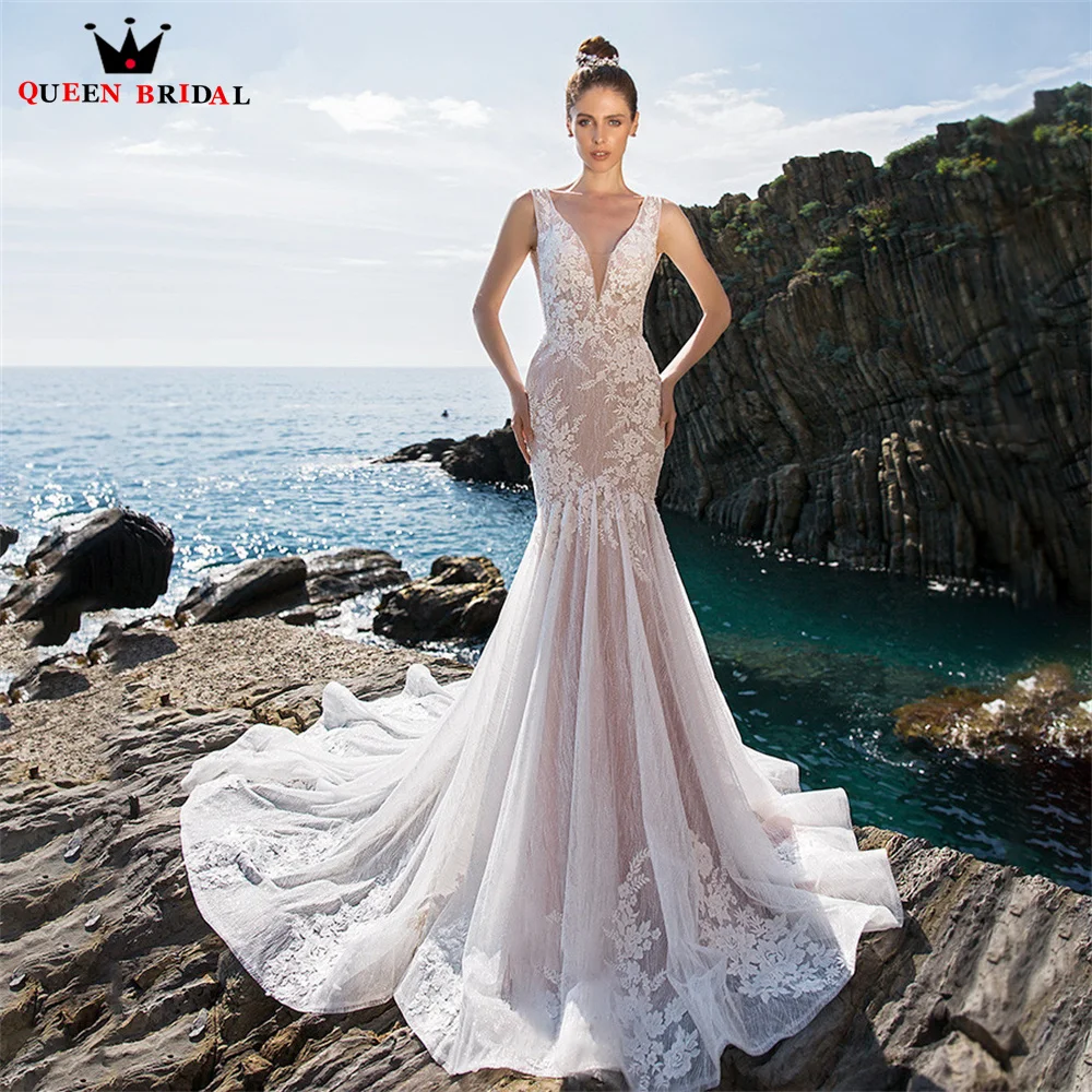 

Sexy Mermaid Wedding Dresses V-neck Open Back Tulle Lace Appliques Vintage Bridal Gown 2023 New Design Custom Made DS73