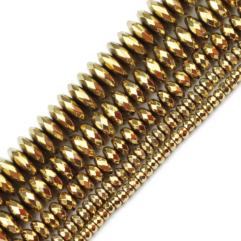 Jhnby bola de hematita redonda plana facetada 3/4/6/8/10mm pedra natural minério cores douradas contas soltas para pulseiras de joias fazendo diy