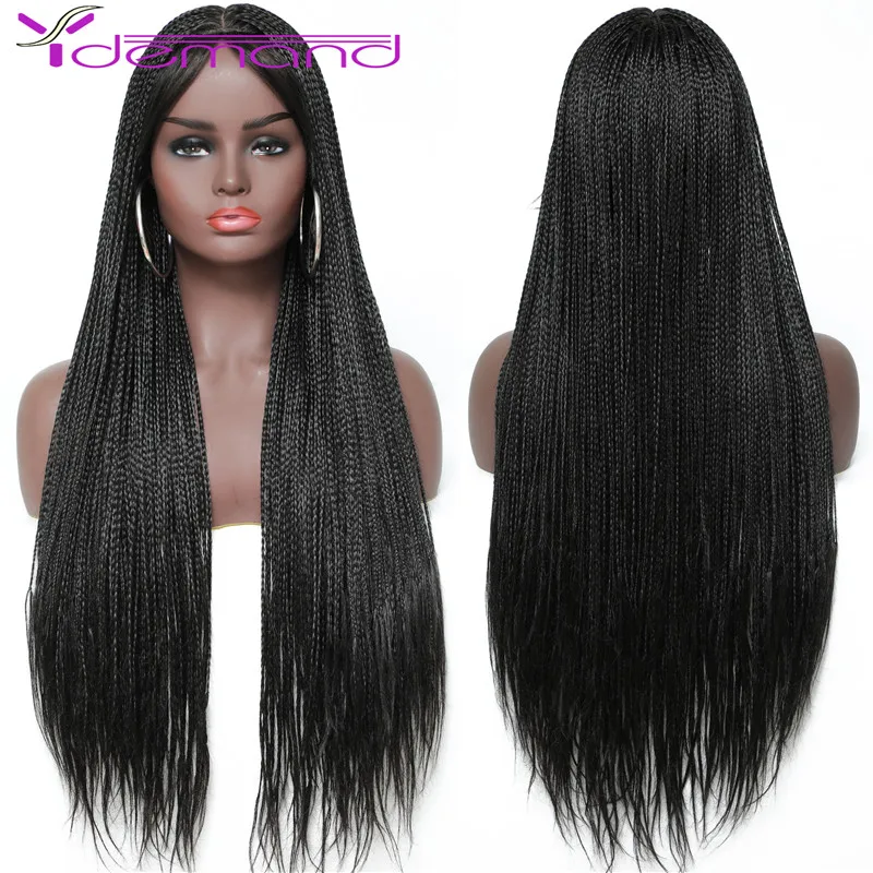 28 Inch Long Box Braid Wig Braids With Baby Hairs African Synthetic Braided Wigs For Women & Girls High Quality