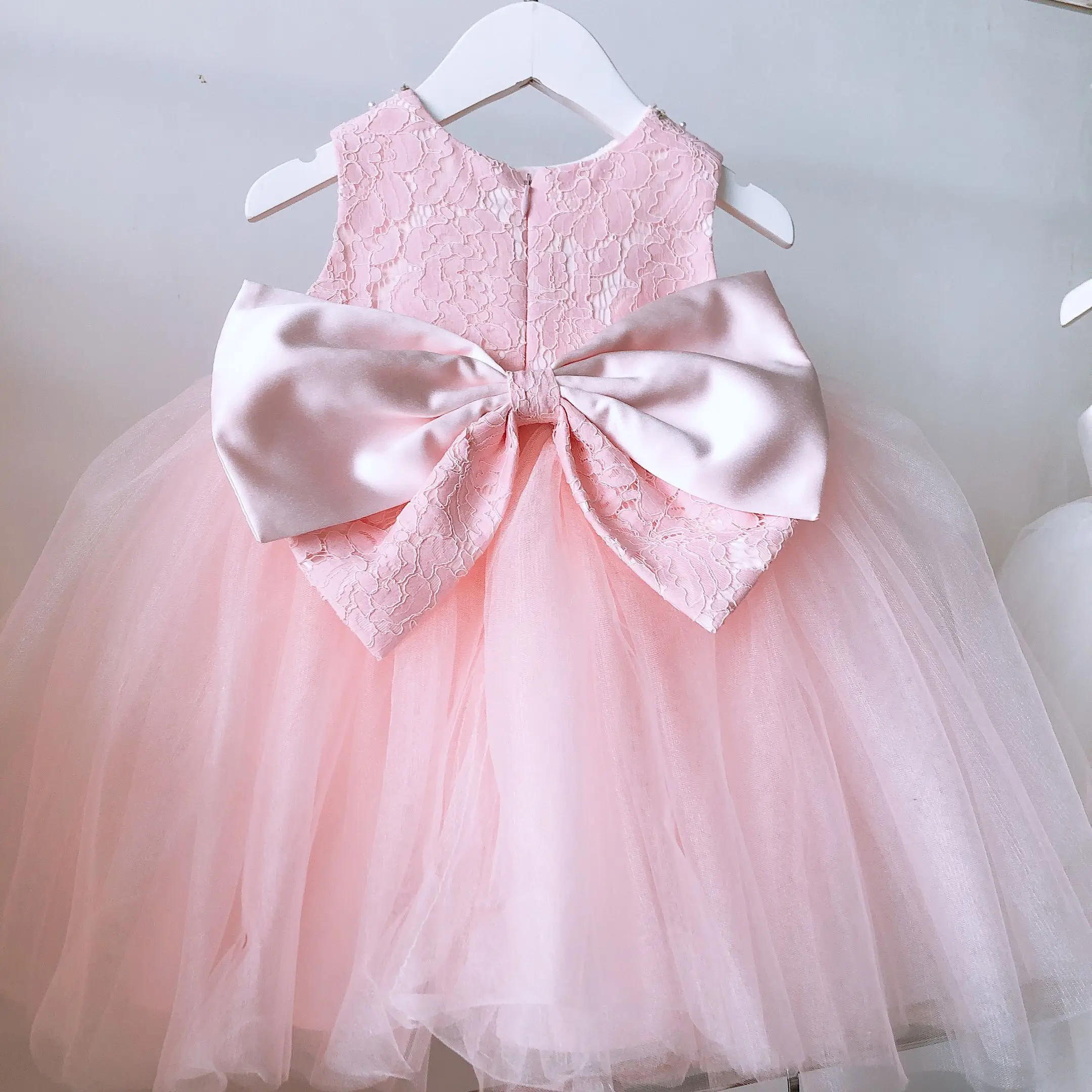 1 Year Baby Girl Birthday Dresses Infant Pink Lace Beads Baptism Princess Dress Toddler Girl Wedding Newborn Christening Gown